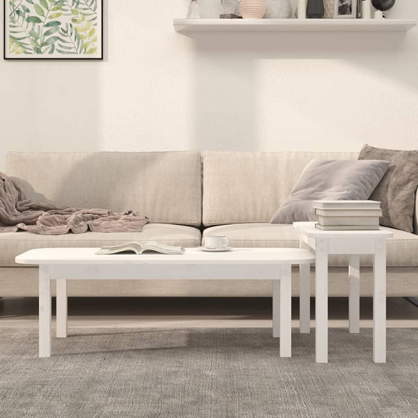 Weißes Couchtisch-Set 2-teilig Kiefer Massivholz