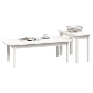 Weißes Couchtisch-Set 2-teilig Kiefer Massivholz