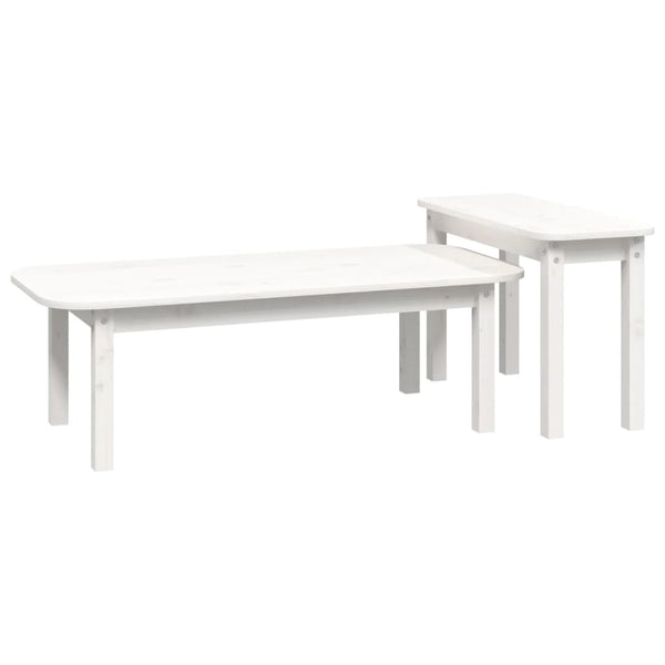 Weißes Couchtisch-Set 2-teilig Kiefer Massivholz