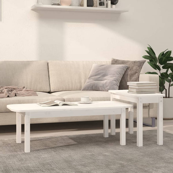Weißes Couchtisch-Set 2-teilig Kiefer Massivholz
