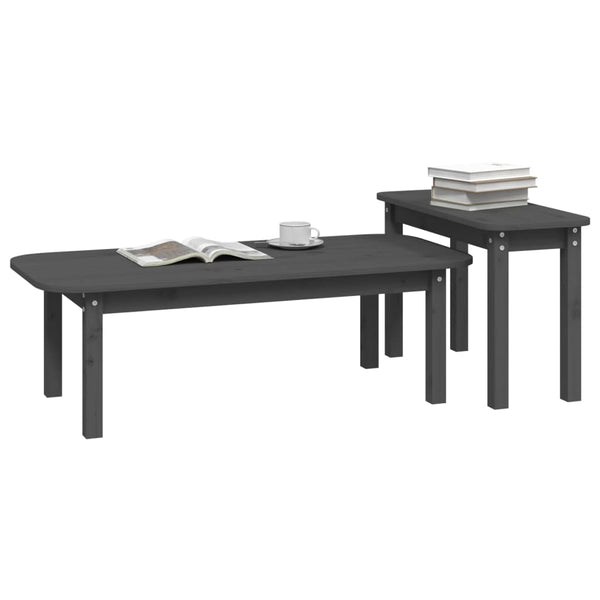 Graues Couchtisch-Set, 2-teilig, Kiefer Massivholz