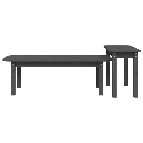 Graues Couchtisch-Set, 2-teilig, Kiefer Massivholz