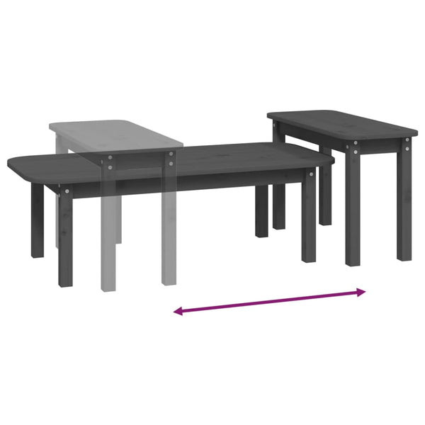 Graues Couchtisch-Set, 2-teilig, Kiefer Massivholz