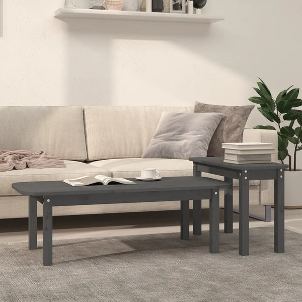 Graues Couchtisch-Set, 2-teilig, Kiefer Massivholz