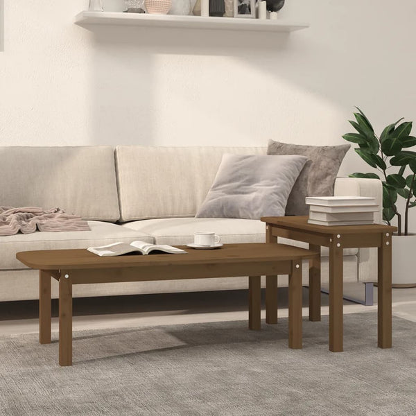 2-teiliges Couchtisch-Set, Honigbraun, Kiefer