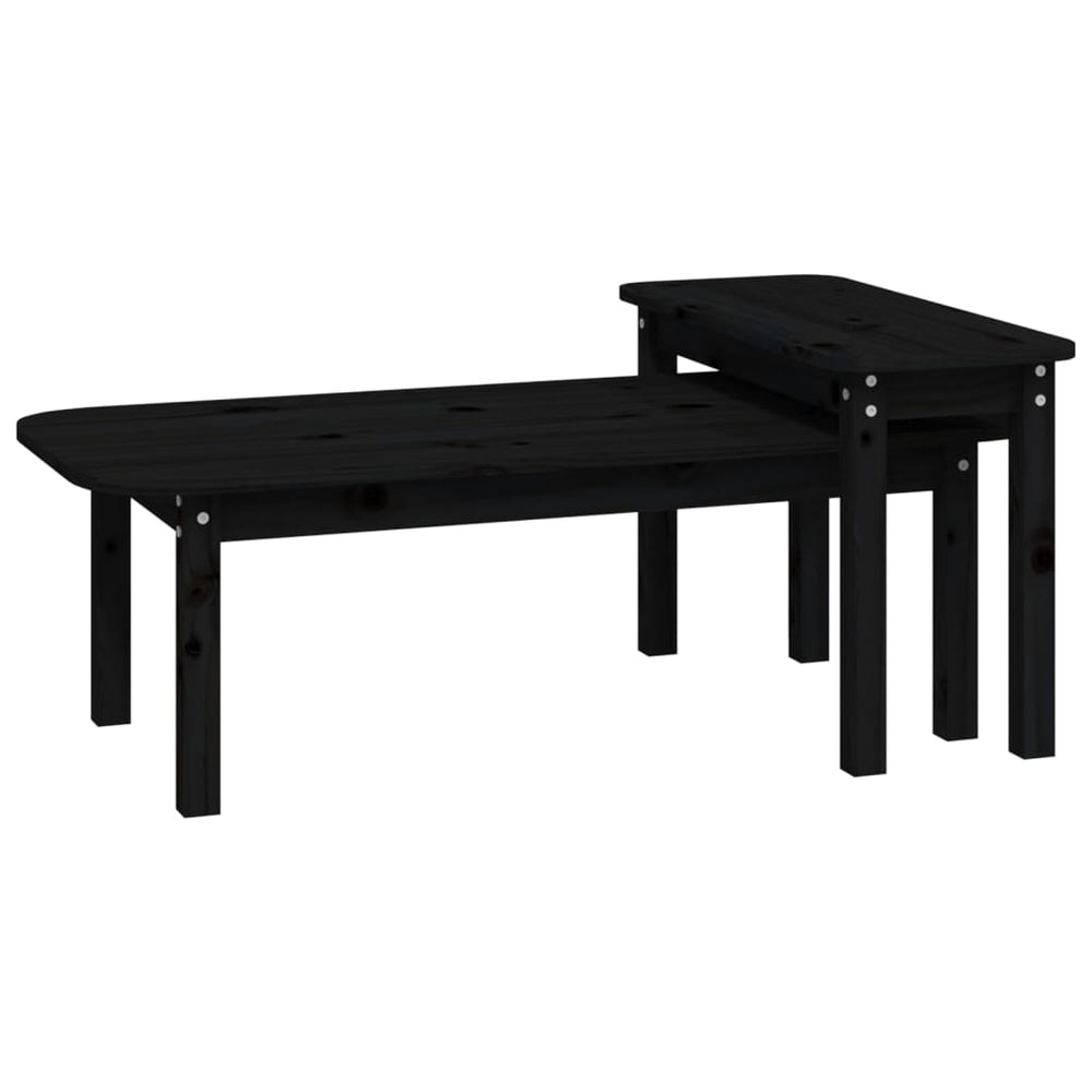 Schwarzes Couchtisch-Set 2-teilig Kiefer Massivholz
