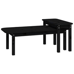 Schwarzes Couchtisch-Set 2-teilig Kiefer Massivholz