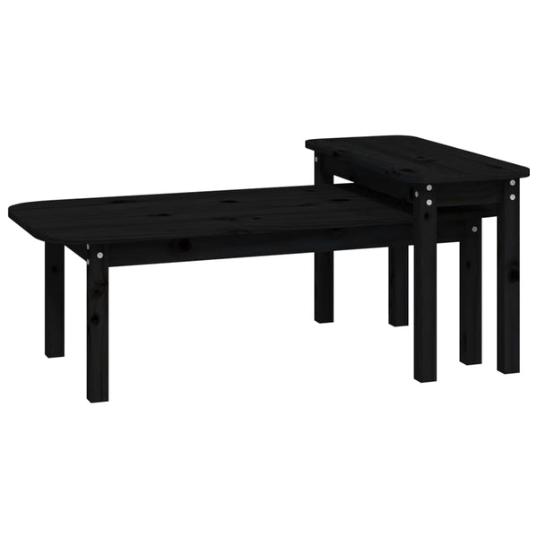 Schwarzes Couchtisch-Set 2-teilig Kiefer Massivholz