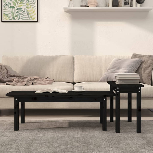Schwarzes Couchtisch-Set 2-teilig Kiefer Massivholz