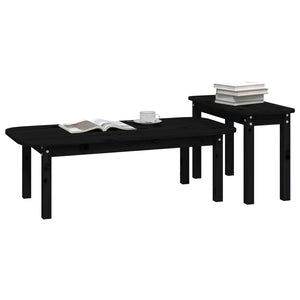 Schwarzes Couchtisch-Set 2-teilig Kiefer Massivholz