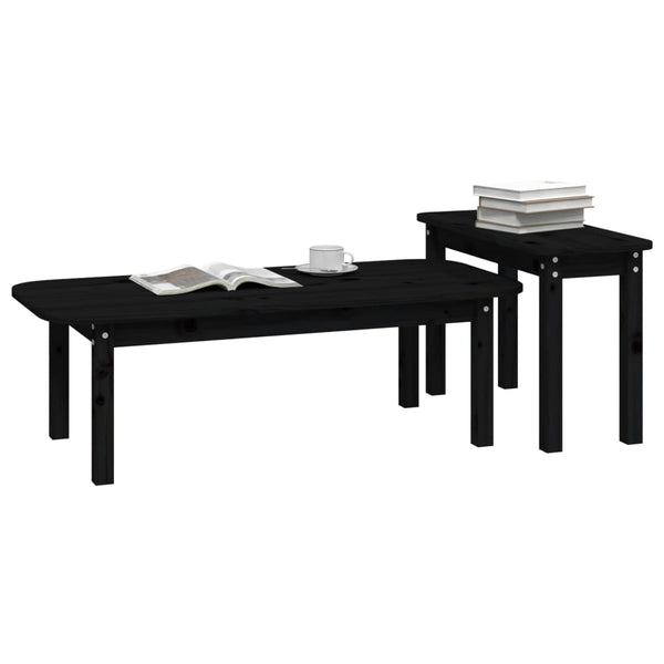Schwarzes Couchtisch-Set 2-teilig Kiefer Massivholz