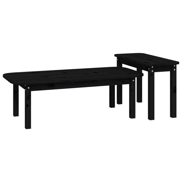 Schwarzes Couchtisch-Set 2-teilig Kiefer Massivholz