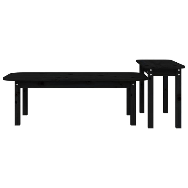 Schwarzes Couchtisch-Set 2-teilig Kiefer Massivholz
