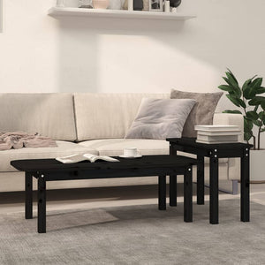 Schwarzes Couchtisch-Set 2-teilig Kiefer Massivholz