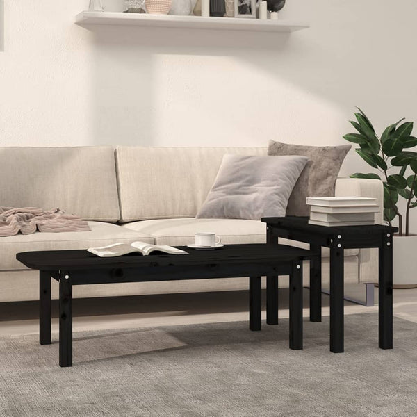Schwarzes Couchtisch-Set 2-teilig Kiefer Massivholz