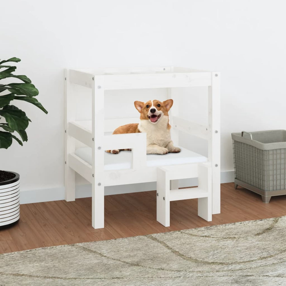 Weißes Hundebett aus Kiefernholz, 55,5x53,5x60 cm