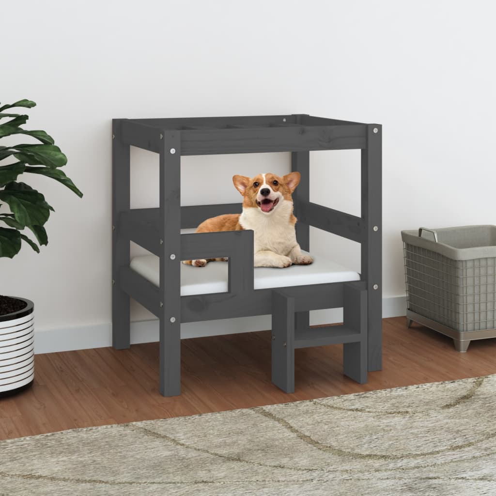 Graues Hundebett aus Kiefernholz, 55,5x53,5x60 cm