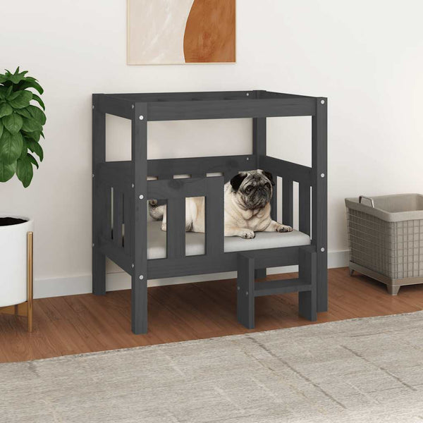 Graues Hundebett aus Kiefernholz, 65,5x50,5x70 cm