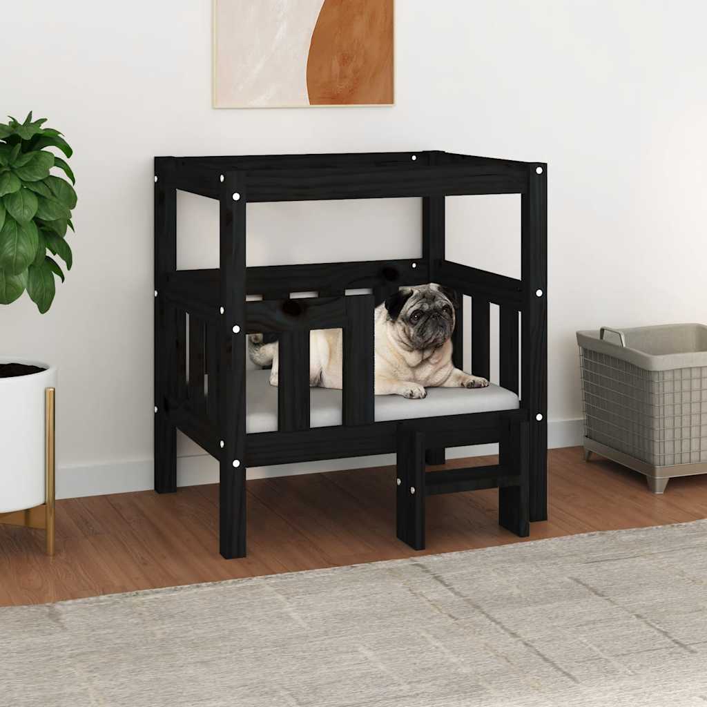 Schwarzes Hundebett aus Kiefernholz