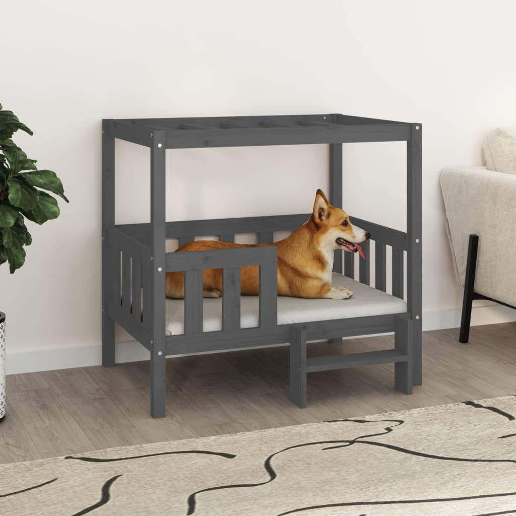 Graues Hundebett aus Kiefernholz, 95,5 cm