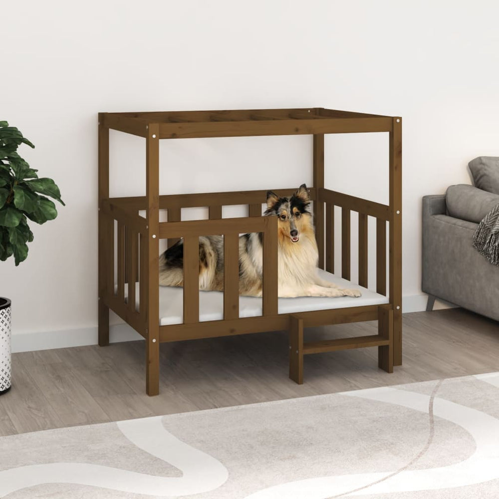 vidaXL Lit pour chien marron miel 105,5x83,5x100 cm bois de pin massif