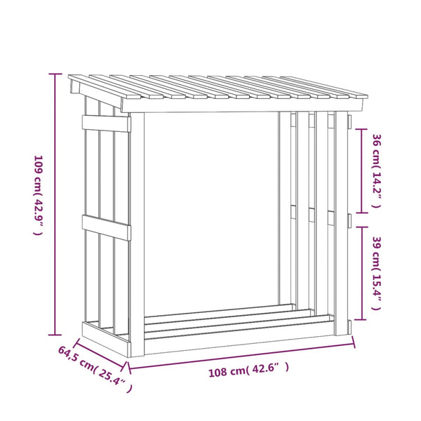vidaXL Rangement à bûches 108x64,5x109 cm en pin massif