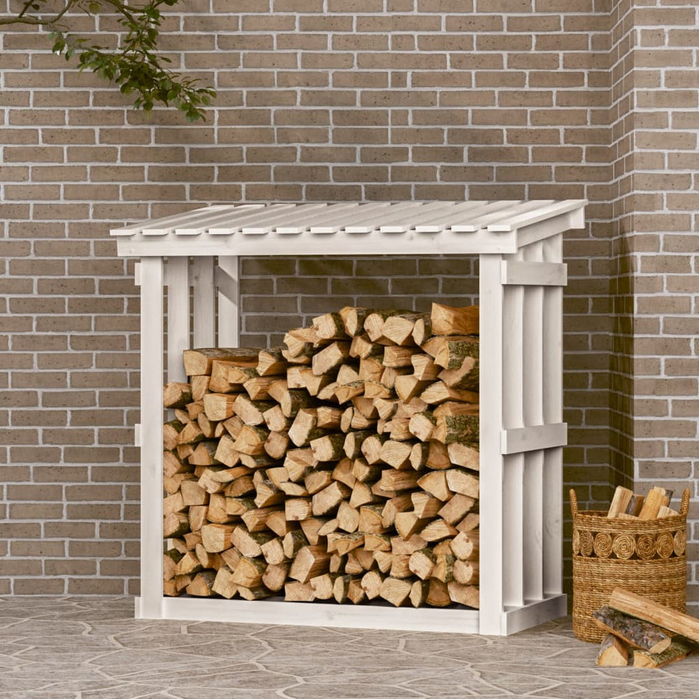Weißes Kaminholzregal aus Kiefernholz 108x64,5x109 cm