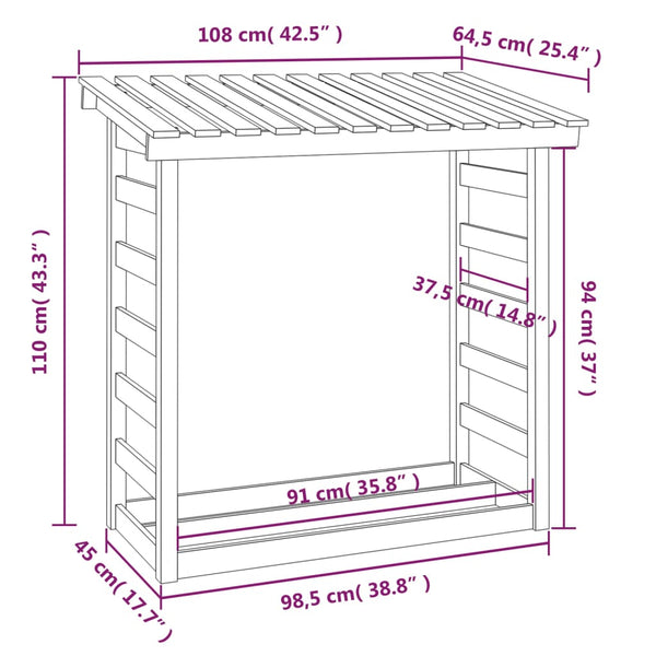 vidaXL Casier à bois de cheminée 108x64,5x110 cm en pin massif