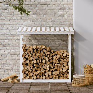 Weißes Kaminholzregal aus Kiefernholz 108x64,5x110 cm