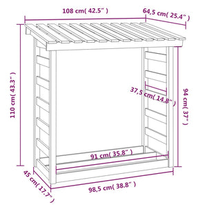 Weißes Kaminholzregal aus Kiefernholz 108x64,5x110 cm