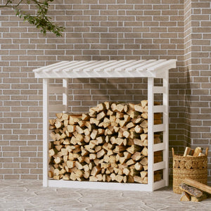 Weißes Kaminholzregal aus Kiefernholz 108x64,5x110 cm