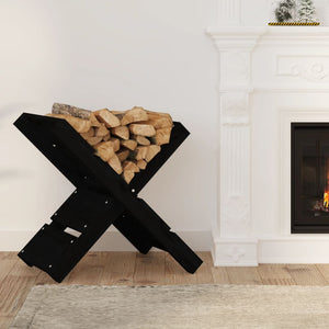 Schwarzer Kaminholzhalter Kiefer Massivholz 48cm
