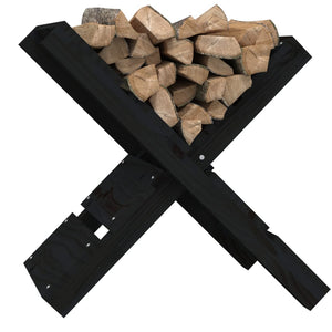 Schwarzer Kaminholzhalter Kiefer Massivholz 48cm