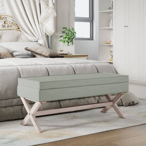 Hocker Hellgrau Samt mit Stauraum 110 cm