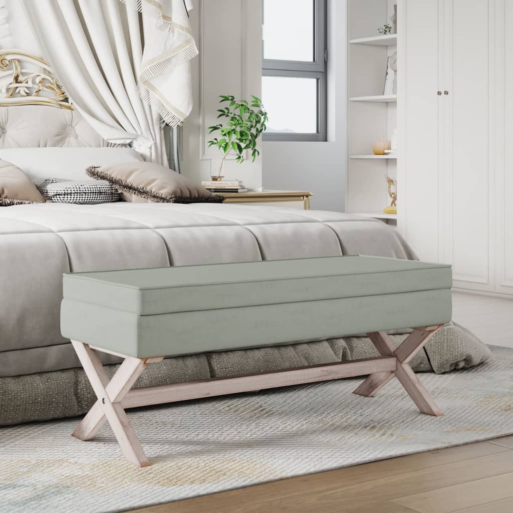 Hocker Hellgrau Samt mit Stauraum 110 cm