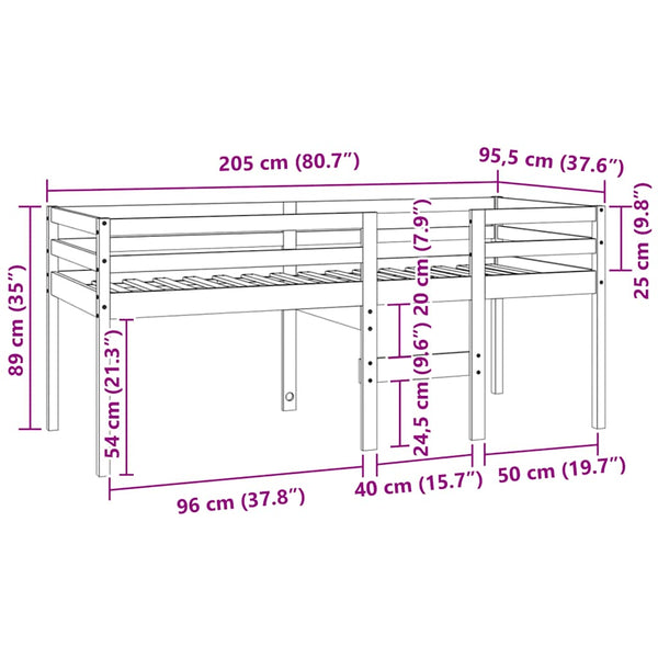 Hochbett 90x200 cm Kiefer Massivholz