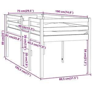 Weißes Kiefernholz Hochbett 75x190 cm
