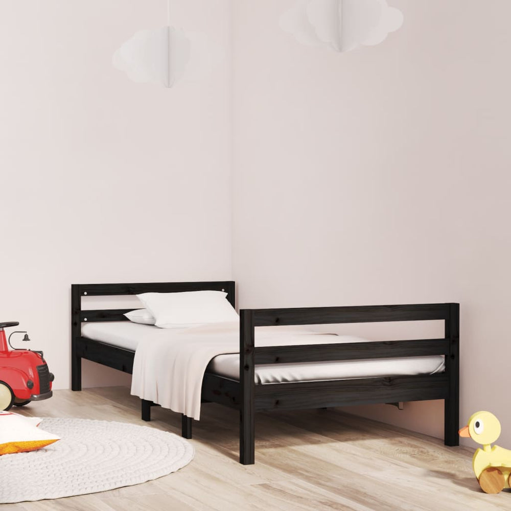 vidaXL Lit en bois massif noir 90x190 cm pin