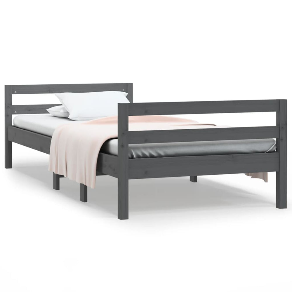 vidaXL Lit en bois massif gris 75x190 cm Pin