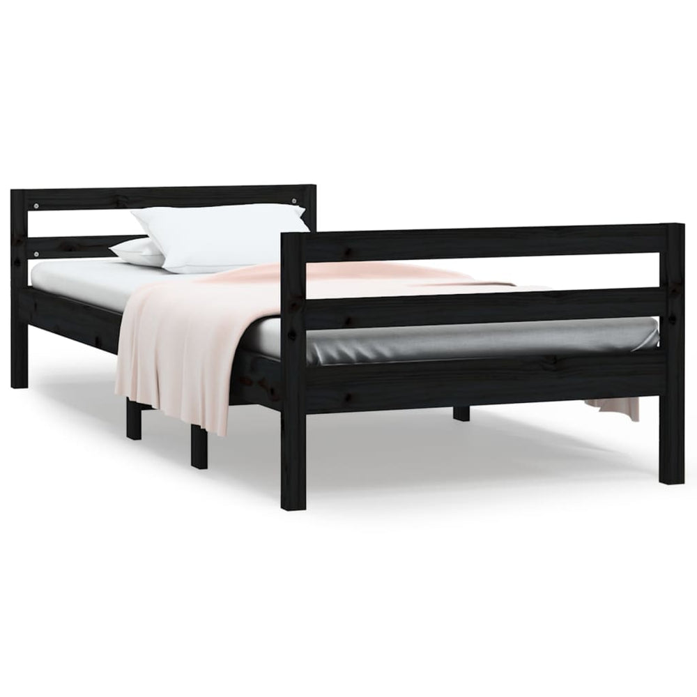 vidaXL Lit en bois massif Noir 75x190 cm Pin