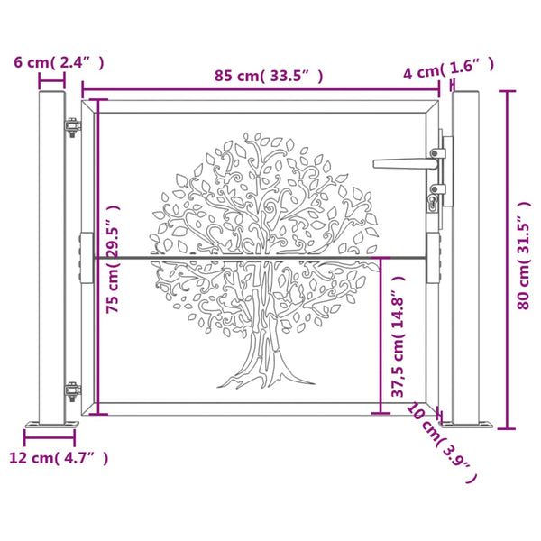 vidaXL Portail de jardin anthracite 100x75 cm acier motif arbre