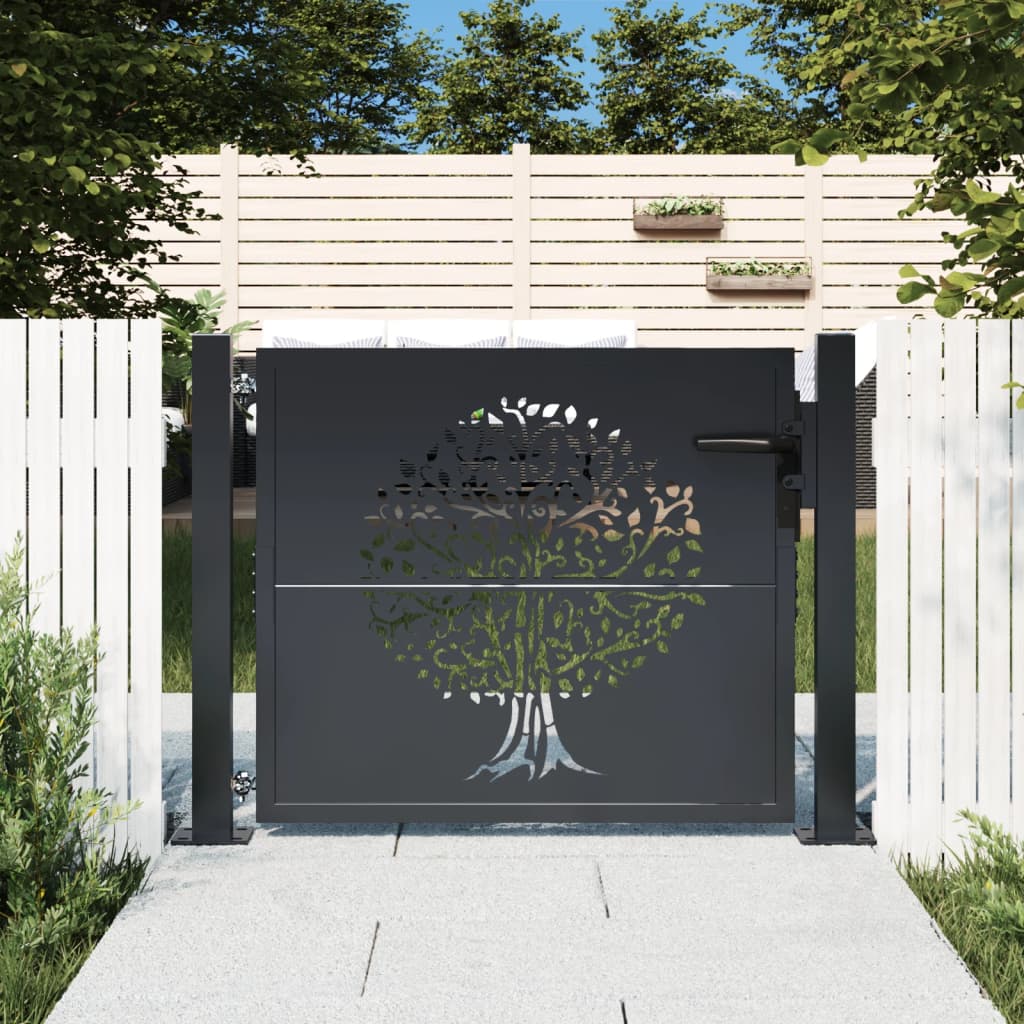 vidaXL Portail de jardin anthracite 100x75 cm acier motif arbre