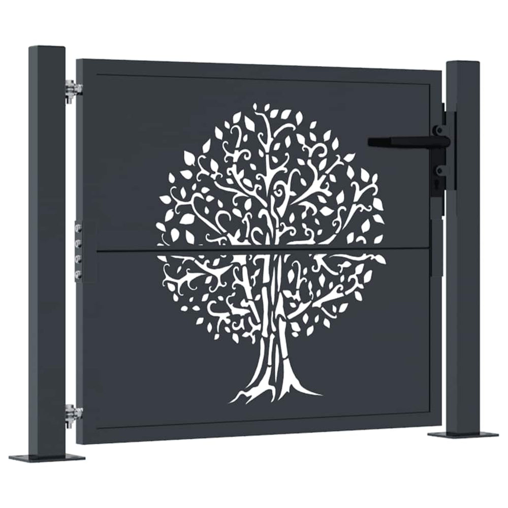 vidaXL Portail de jardin anthracite 100x100 cm en acier motif arbre