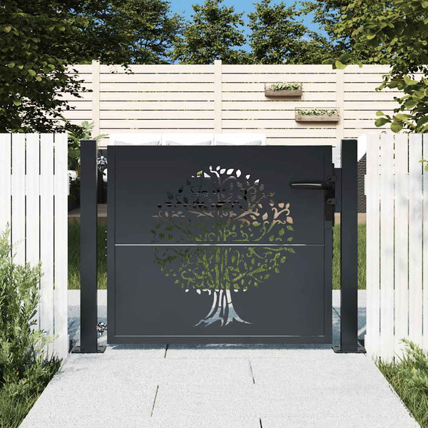 Gartentor Anthrazit 100x100 cm Stahl Baum-Design