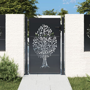 Gartentor Anthrazit 100x125 cm Stahl Baum-Design