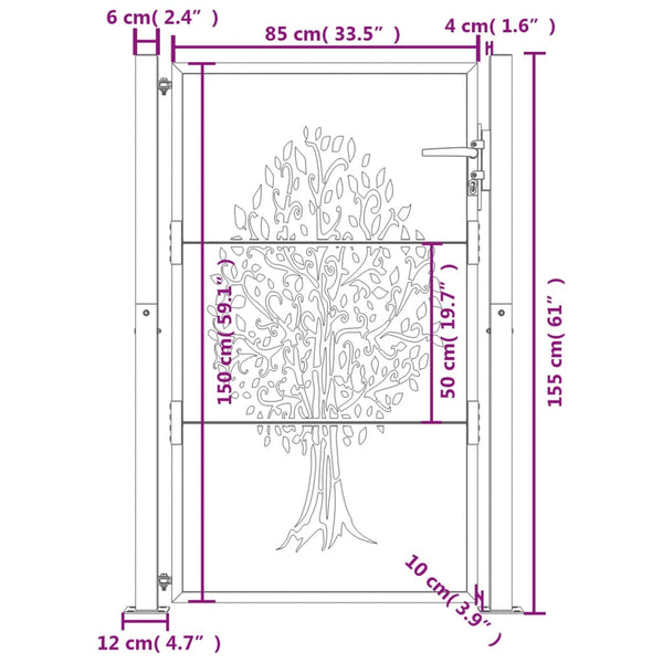 vidaXL Portail de jardin anthracite 100x150 cm acier motif arbre