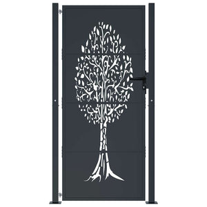 Gartentor Anthrazit 100x175 cm Stahl Baum-Design