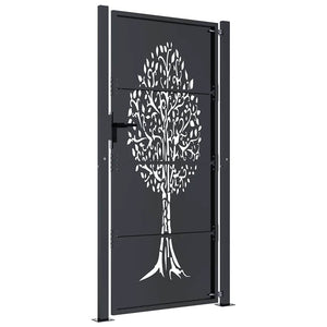 Gartentor Anthrazit 100x175 cm Stahl Baum-Design