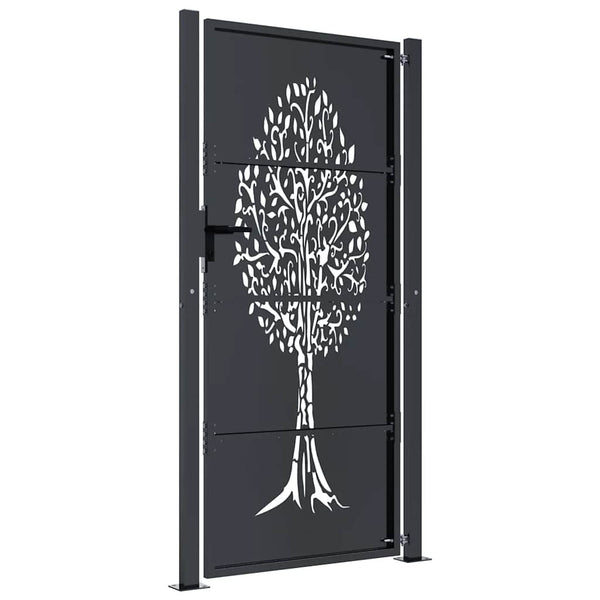 Gartentor Anthrazit 100x175 cm Stahl Baum-Design