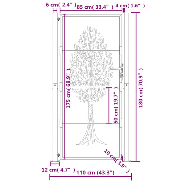 Gartentor Anthrazit 100x175 cm Stahl Baum-Design